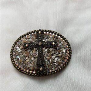 Women's Silver and Gold Cross Belt Buckle